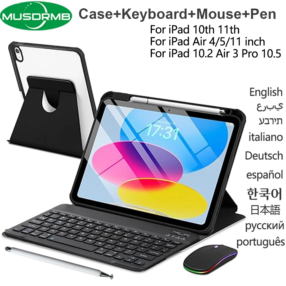 Case with Keyboard Mouse Stylus Pen for iPad 11th Generation A16 2025 11-inch 10th Gen Air 11 M4 2026 M3 M2 10.2 9th 7th 8th