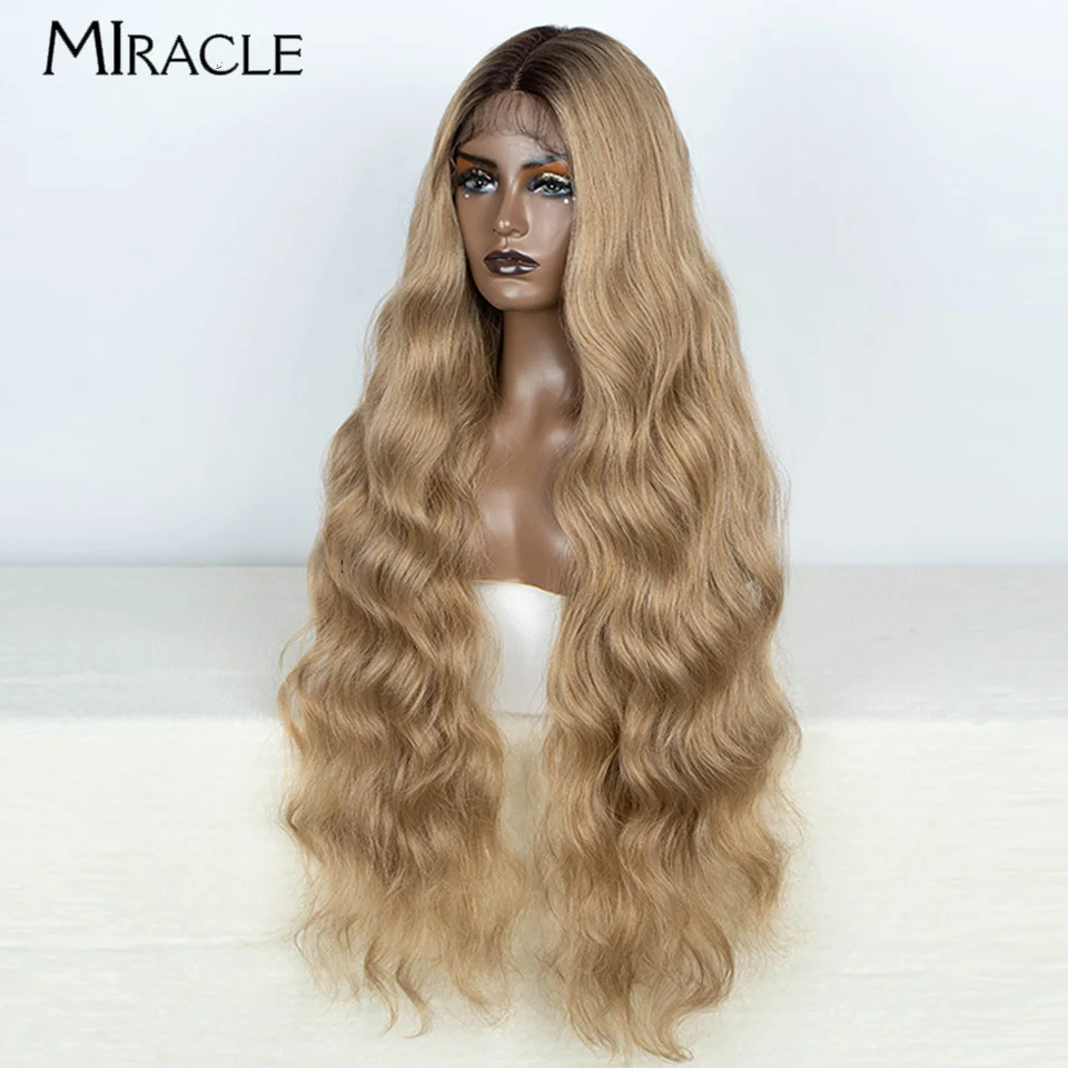 MIRACLE Synthetic Lace Front Wig for Women Loose Wave Ombre Blonde Wigs Famale Cosplay Wig Long Wavy Fake Hair Heat Resistant