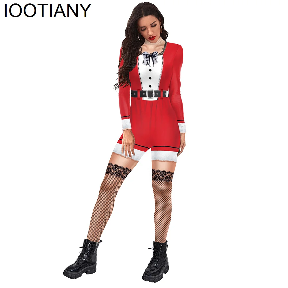 IOOTIany-Sexy Lace Bowknot Macacão Impressão 3D para Mulheres, Traje Cosplay, Bodysuit para Adultos, Natal Onesie, Festa de Carnaval, Roupas de Natal