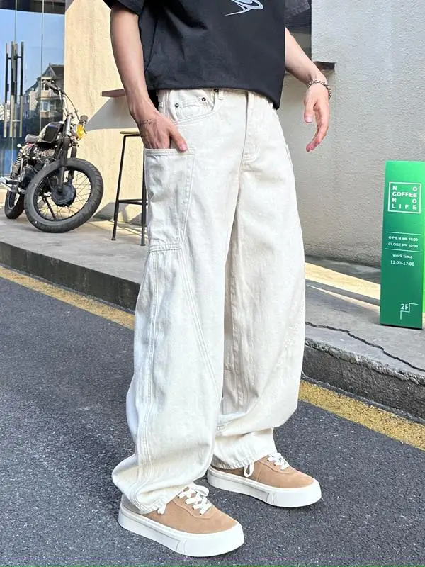 

Новые осенне-зимние мужские джинсы свободного прямого кроя в американском уличном стиле от модного бренда Haome Knife, с высокой талией, из хлопка