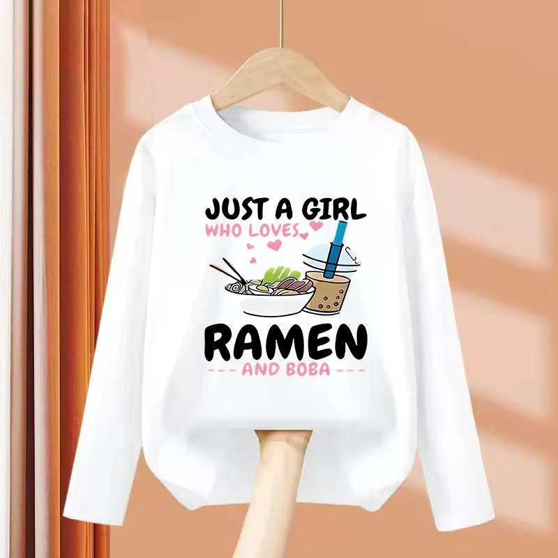 Long Sleeve Just A Girl Who Love Ramen Lovely T Shirts Manga Kids Children's T-shirt Boys Girls Summer Spring Casual Top Tee