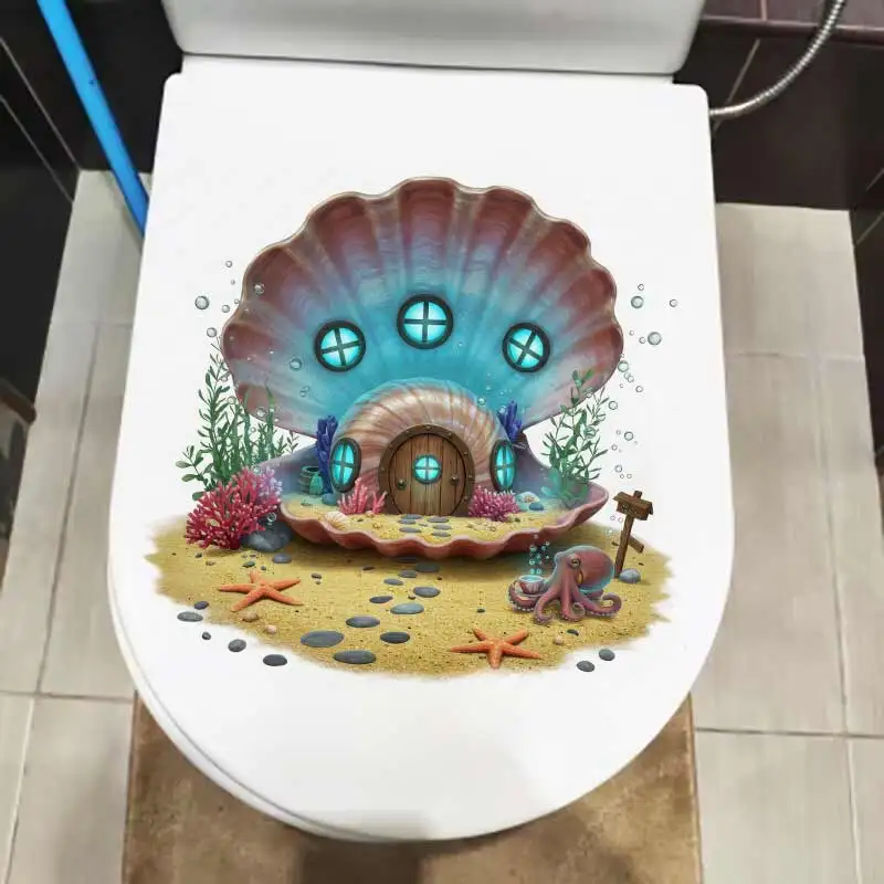 

Shell House Ocean Wall Sticker Toilet Lid Stickers, Bedroom Entrance Living Room Porch Home Decora Waterproof Decals M1498