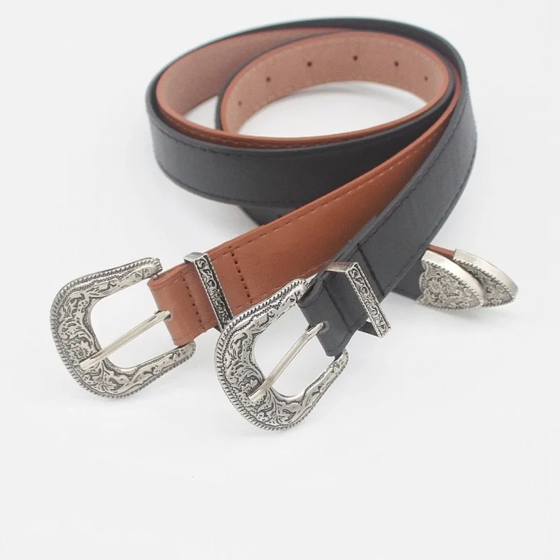 

European and American new women's needle buckle Spice girl belt women's three-piece set retro high-quality belt belt