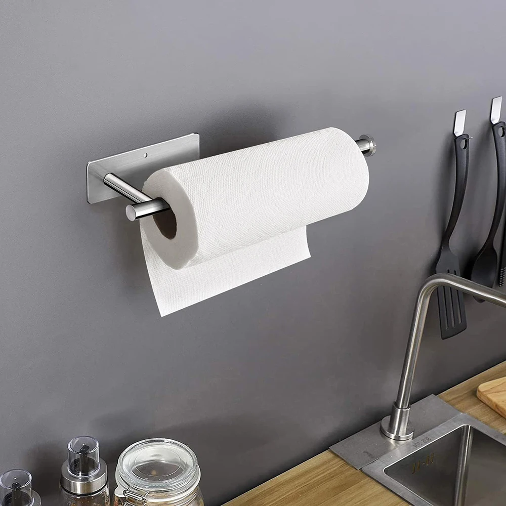 Paper Towel Holders for Kitchen Kitchen Roll Holder Paper Towels Self-Adhesive Under Cabinet Paper Towel Rack Stainless Steel image 2