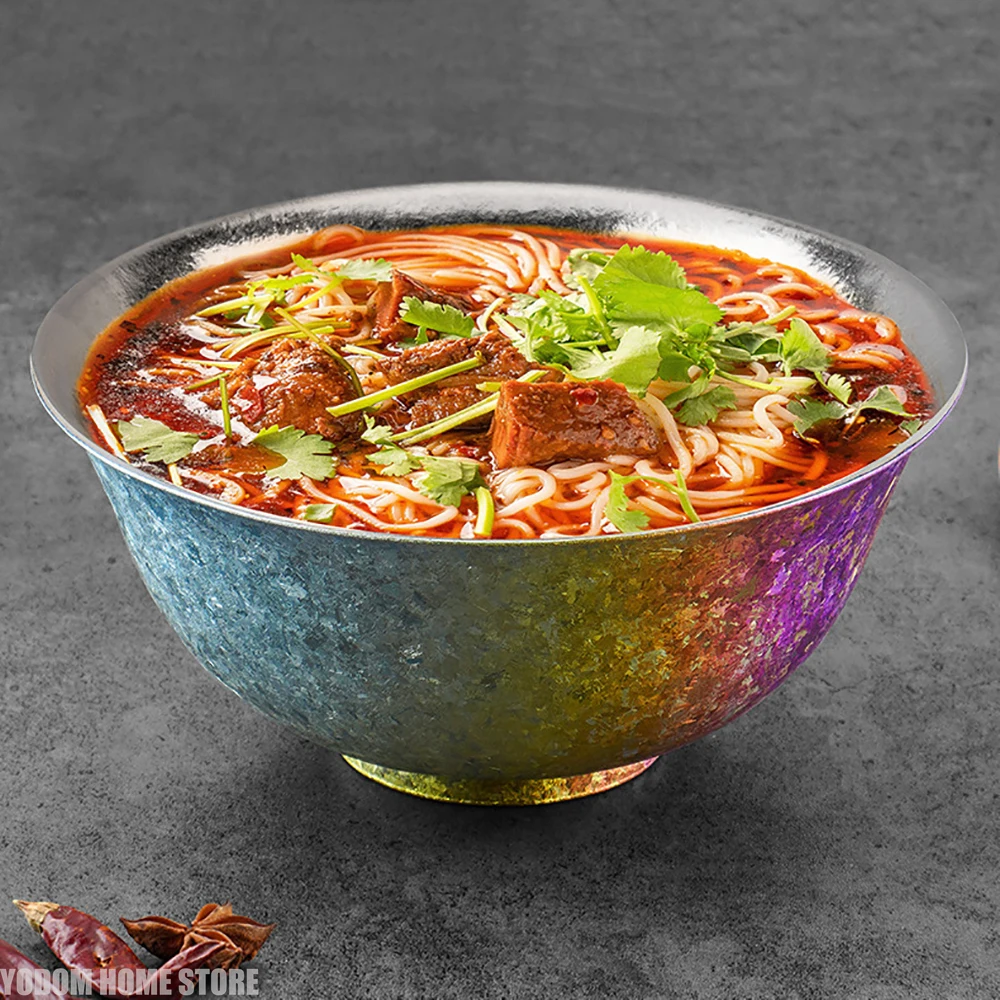 Double-Layer Thickened Titanium Double-Wall Salad Bowl Various Sizes Home Breakfast Bowl Cheese Food Bowls Tableware Kitchenware