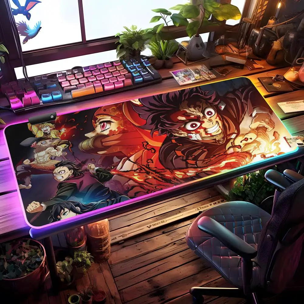 

T-TAnjirOES K-KAmadoES Mouse Pad RGB Gaming Mouse Pad Desk Mat HD Gamer Large LED Light XXL MousePads