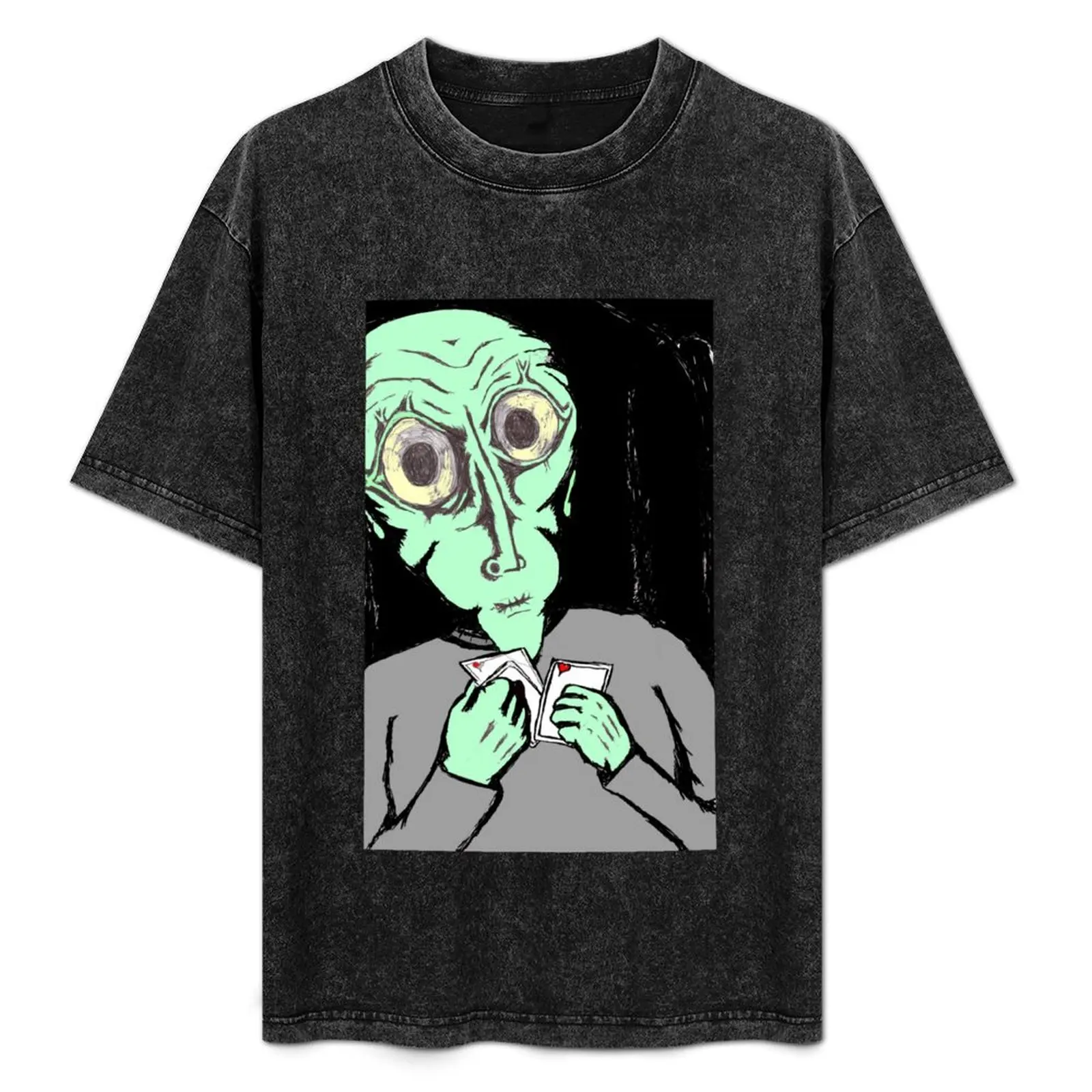 エイリアン-プレイング-ポーカー-tシャツ-カジュアル-ミニマリスト-半袖トップス
