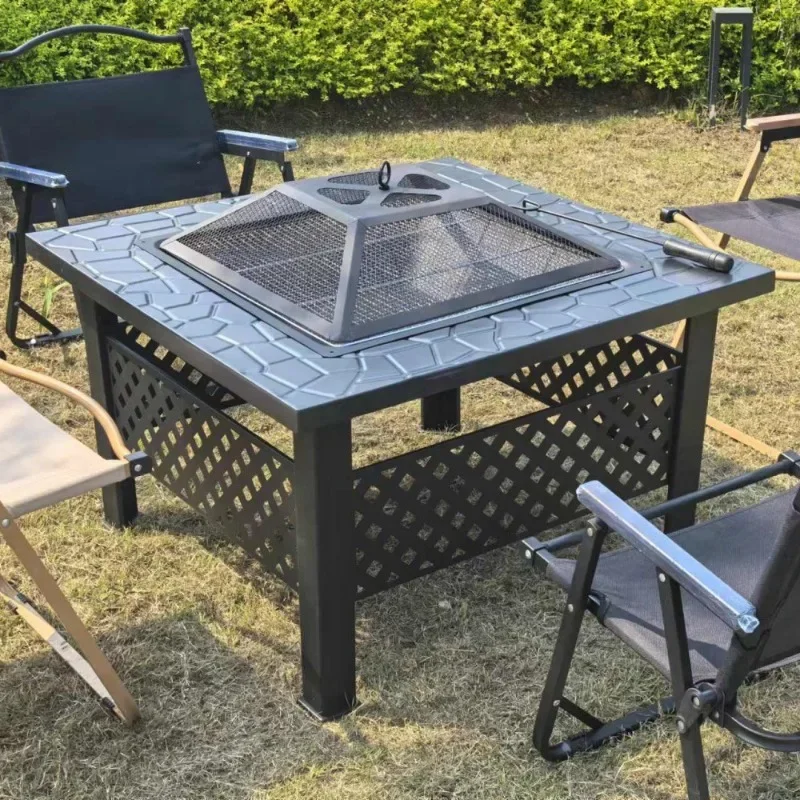 Garden raised barbecue grill, movable barbecue table, indoor barbecue grill, surrounding stove to make tea