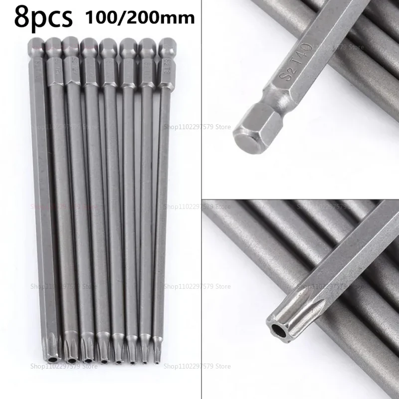 8-piece star-shaped screwdriver head kit, 1/4 inch hexagonal handle, magnetic star-shaped head, T8 to T40 model, extendable dril