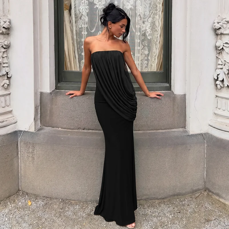 Hugcitar Trägerloses, einfarbiges, gerafftes, rückenfreies, sexy, figurbetontes Maxi-Abendkleid, elegante Damenkleidung, Abendkleid, Partykleid, Geburtstagskleid, Club-Outfit – Detail 18