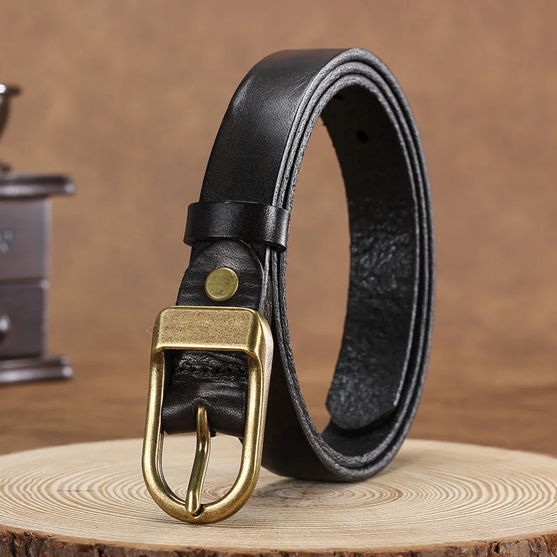 2.5cm Vintage Distressed Belt for Women, Genuine Top-Grain Leather, Versatile Style