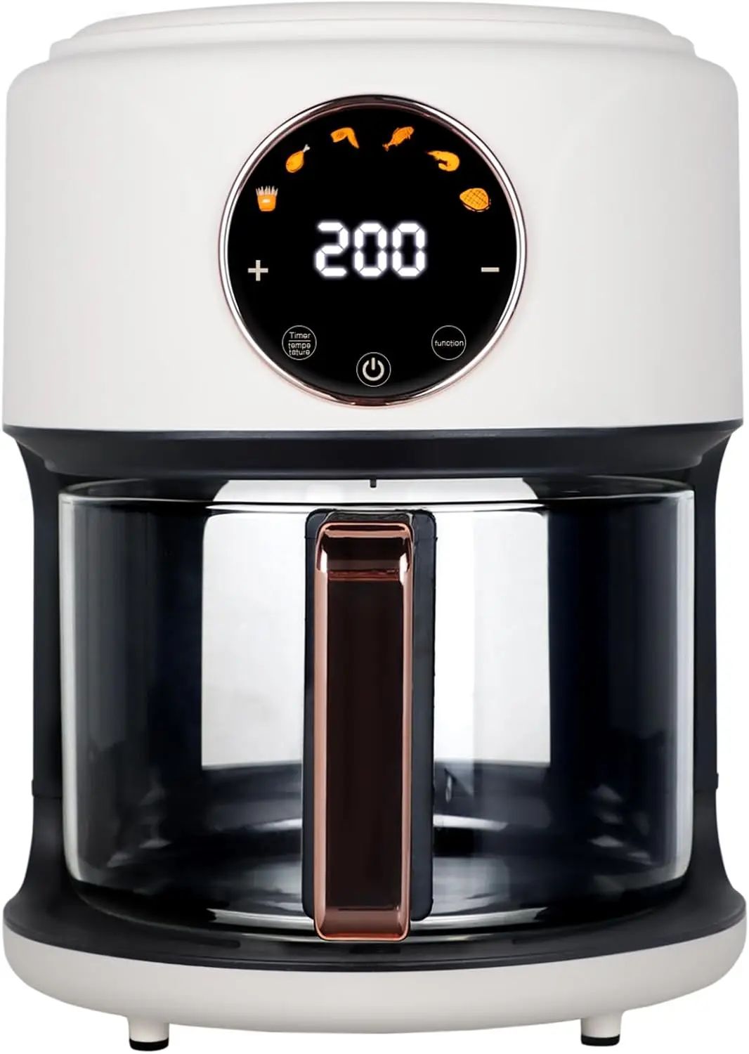 Airy Fryer, 4.7Qt 1200W Glass Air Fryer, 6-in-1 Functions, 360° Viewable, Digital Display, Dishwasher Safe, Adjustable Temp 80℃~