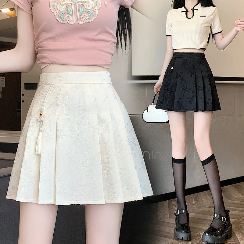 

High Quality Sa jacquard horse face skirt 2024 new Chinese style shortskirt for women with small stature and pleated short skirt