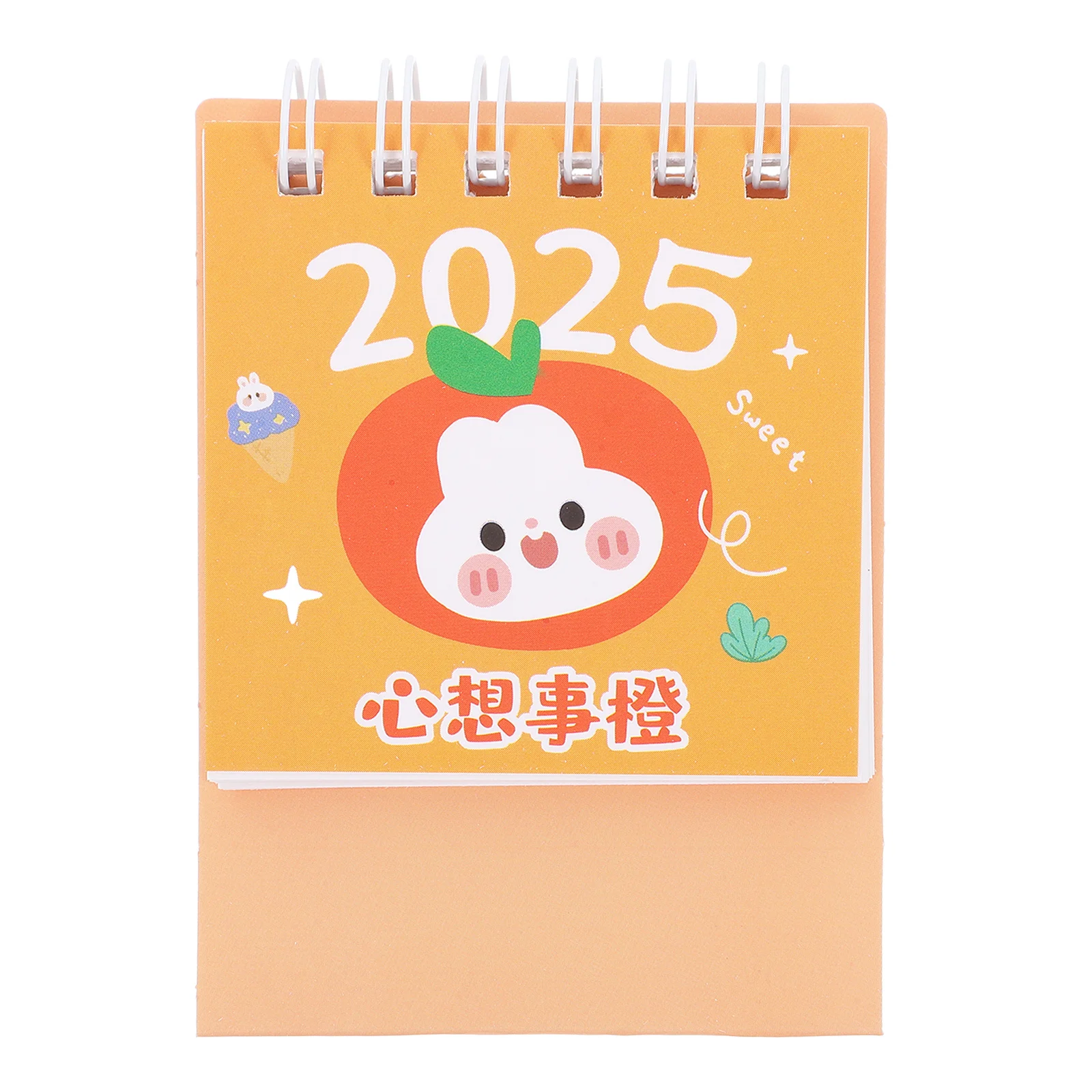 

Мини-настольный календарь с оранжевым кроликом 2024 2025, стоячий флип-переплет, настольный органайзер, ежемесячный планировщик, домашний офис, школа
