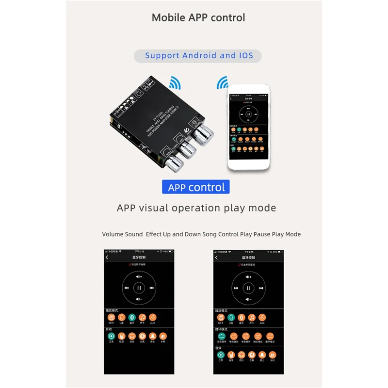 Bluetooth 5.0 100W+100W Power Subwoofer Amplifier Board 2.1 Channel Class D Home Audio Stereo Equalizer Amp XY-T100L