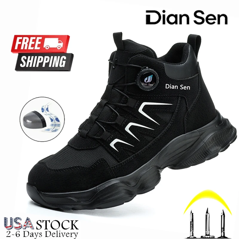 

Indestructible Shoes Men Work Boots Steel Toe Boots Anti-smash Shoes Rotary Button Hiking Sneaker Lightweight Breathable Sneaker