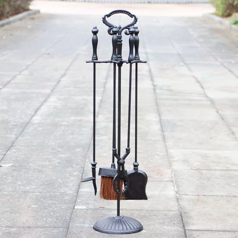 

Набор инструментов для удаления ясен для камина, аксессуары для европейской чугунной печи, пожарный крючок, щипцы для пожара, стойка для чистки печи, метла, лопата