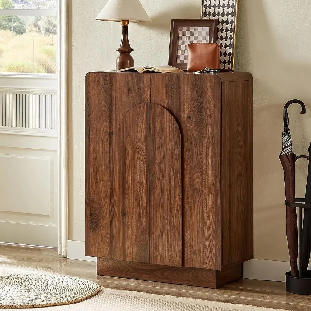 

6-Tier Wooden Shoe Storage Cabinet with Adjustable Shelves for Entryway, Living Room, or Hallway (Walnut)