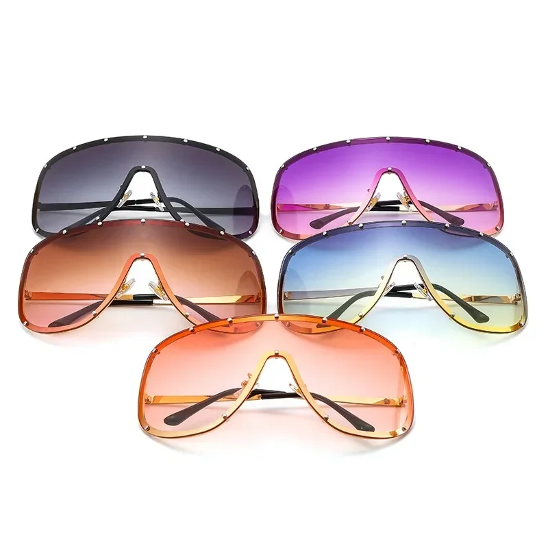 

Oversized Shield Sunglasses for Women & Men - One Piece Rimless UV400 Lens, Windproof Visor Mask, Black Big Shades