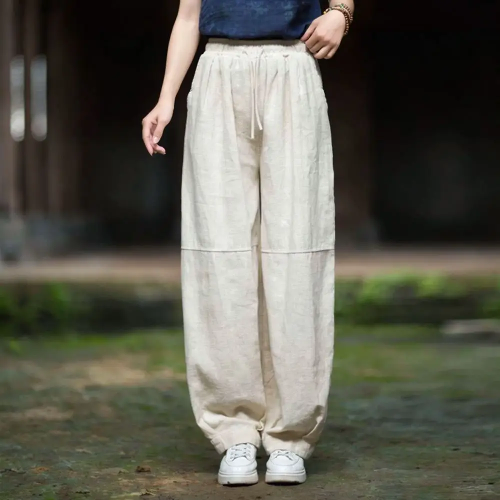 Casual Cotton Linen Harem Trousers Women Loose Summer Elastic Waist Plus Size Breathable Fashion Daily Comfy Bottoms
