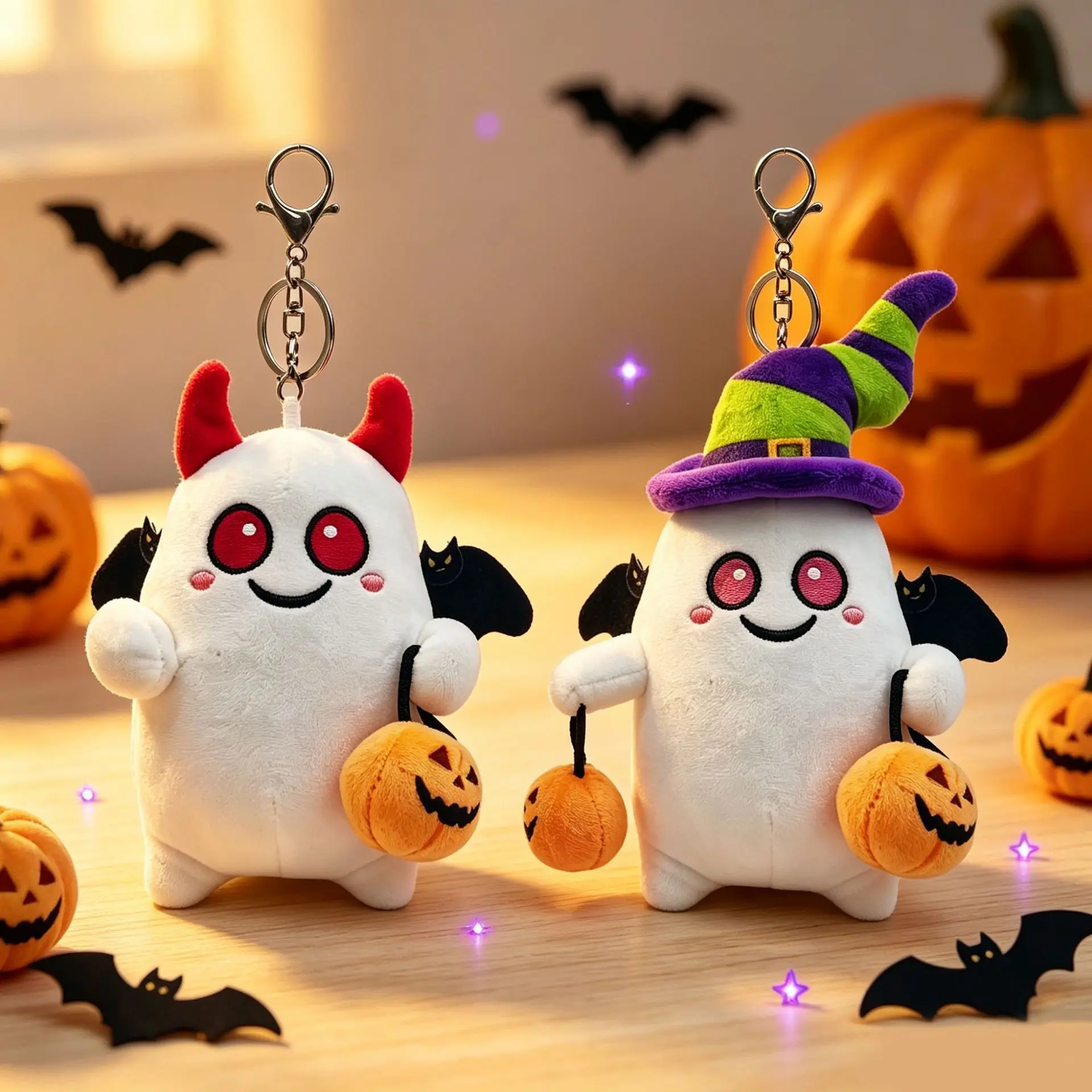 New Funny Halloween Plush Keychain Pumpkin Head Kawaii Cartoon Plush Pendant Decoration Soft Furry Bag Pendant Gift Giving