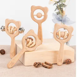 Baby Music Rattle Toys Natural Beech Wood Chew Play Gym Hand Grab Ability Training Montessori Educational Teether Newborn Gift