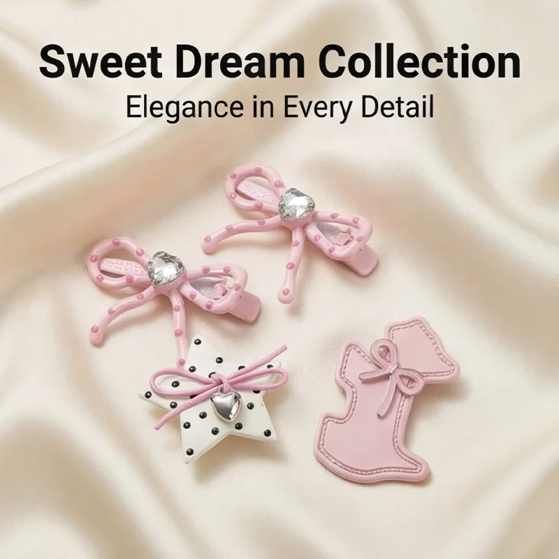 

Cute Pink Hairpin Set, Sweet Bowknot Heart Shaped Rhinestone Star Dog Hairpins,Hair Accessories with Cards