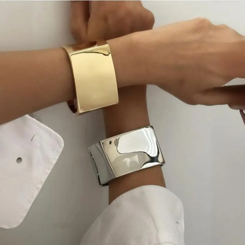 KMVEXO Exaggerated Gold Silver Color Bangles Vintage Punk Geometric Spring Bangles For Women Bracelets Men Accessories Jewelry