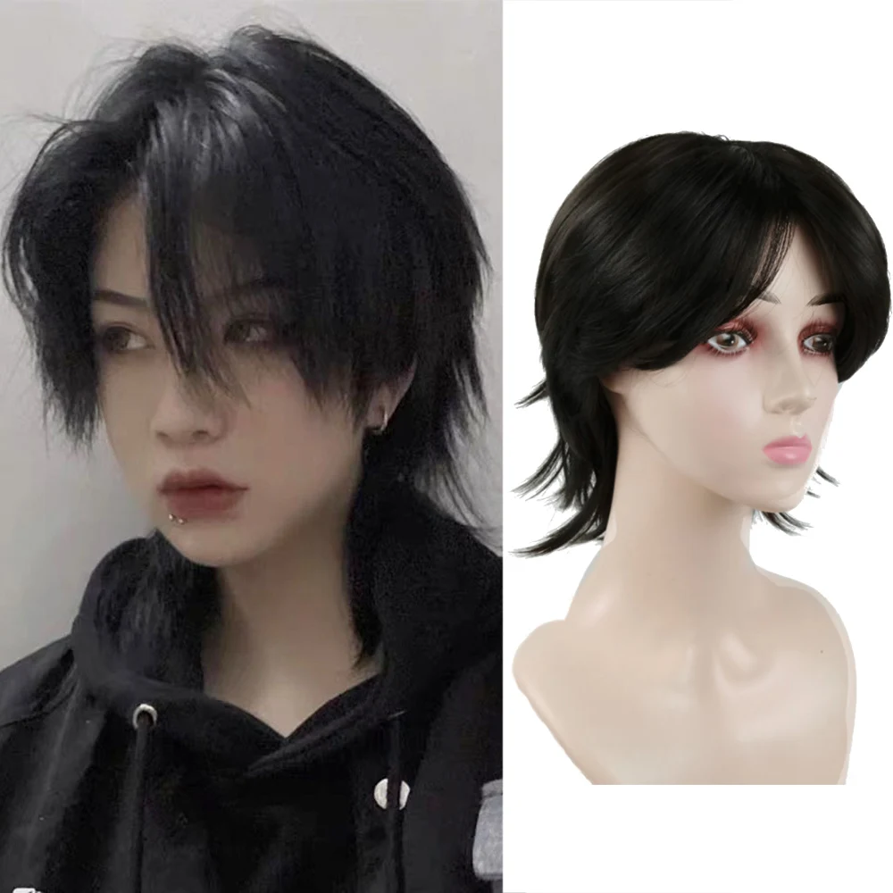 Peruka męska syntetyczna na imprezę cosplay peruka na studniówkę krótkie włosy dla mężczyzn nakrycia głowy uzupełniające włosy naturalne peruka żaroodporna