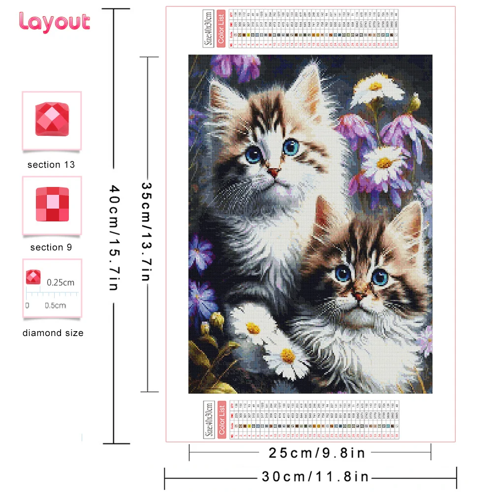 Huacan Diamond Embroidery Animal Cat Full Round Drill Mosaic Flower Art Handmade Gift Complete Kit Decorative Paintings