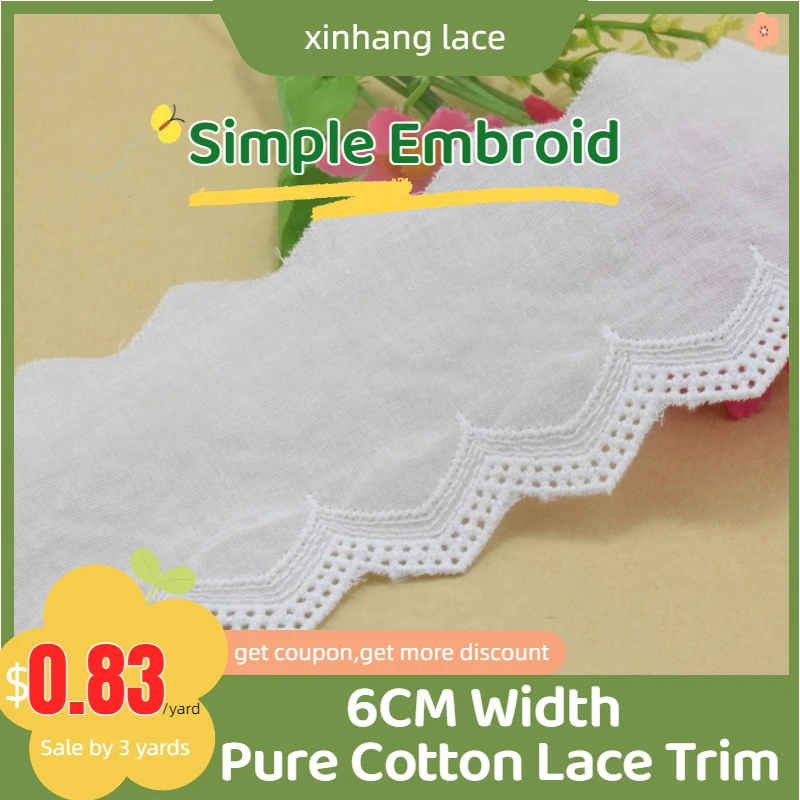 

3yards 6cm Wide White Lace Cotton Embroidery Sewing Ribbon Fabric Guipure Diy Trims Warp Knitting DIY Garment Accessories#3170