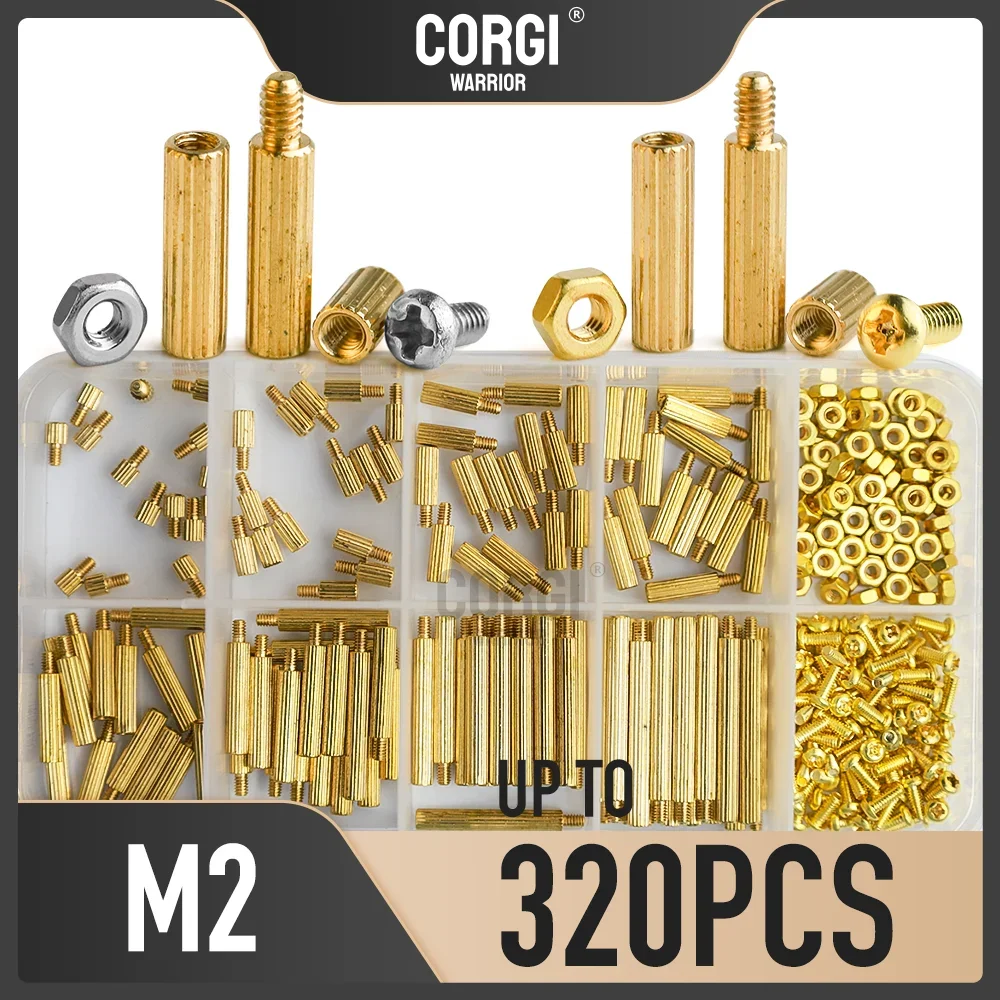 Up To 320 M2 Male Female Round Brass Standoffs Spacers Screws Nut Assortment Kit Male-Female Threaded Pillar for PCB Motherboard