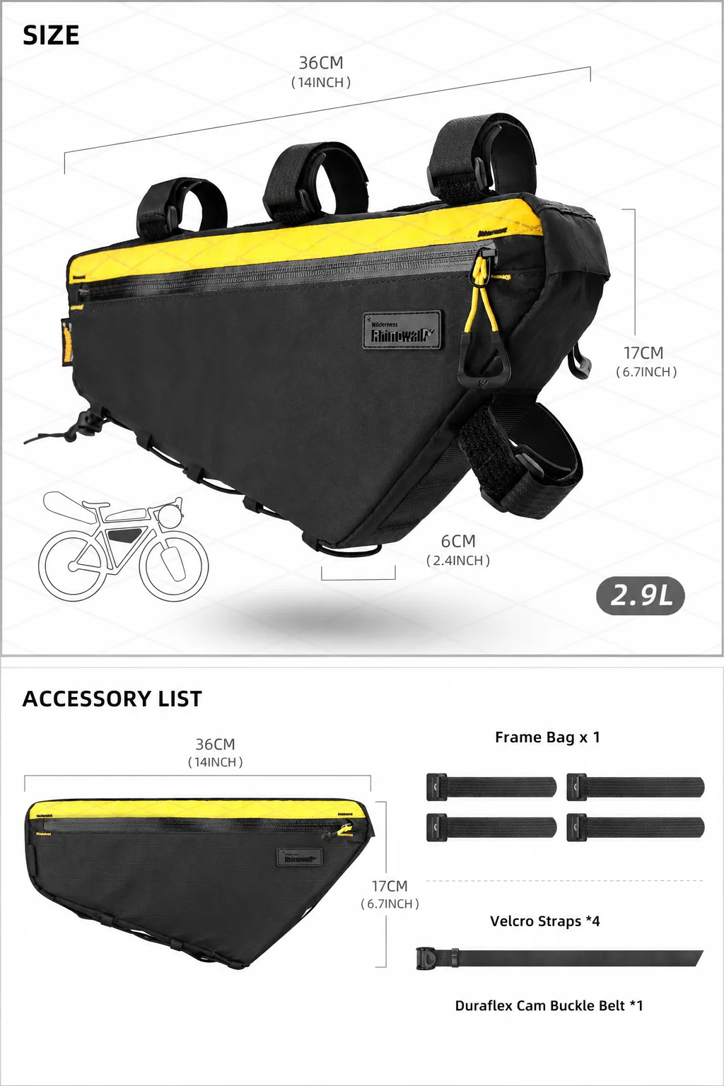 Rhinowalk Bike Frame Bag 2.9L Water-Resistant Cycling Triangle Tube Bag Double Side for MTB Road Gravel Bicycle Bag Bikepacking - view 6