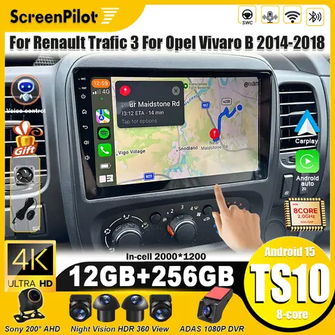 For Renault Trafic 3 for Opel Vivaro B 2014-2018 Android 15 Car Radio Multimedia Video Player Carplay Touch Screen Wifi 5G 2 din