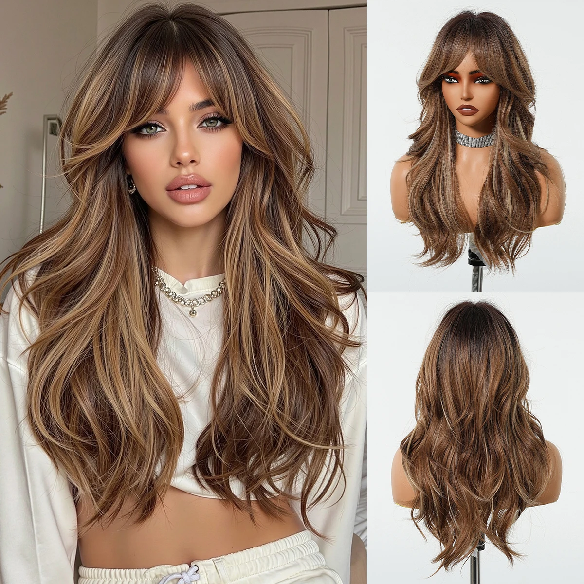 

Синтетический парик блондинки с единорогом, коричневый с блондинкой, вьющийся волнистый женский парик, парики для девочек, косплей, вечерние, термостойкое волокно