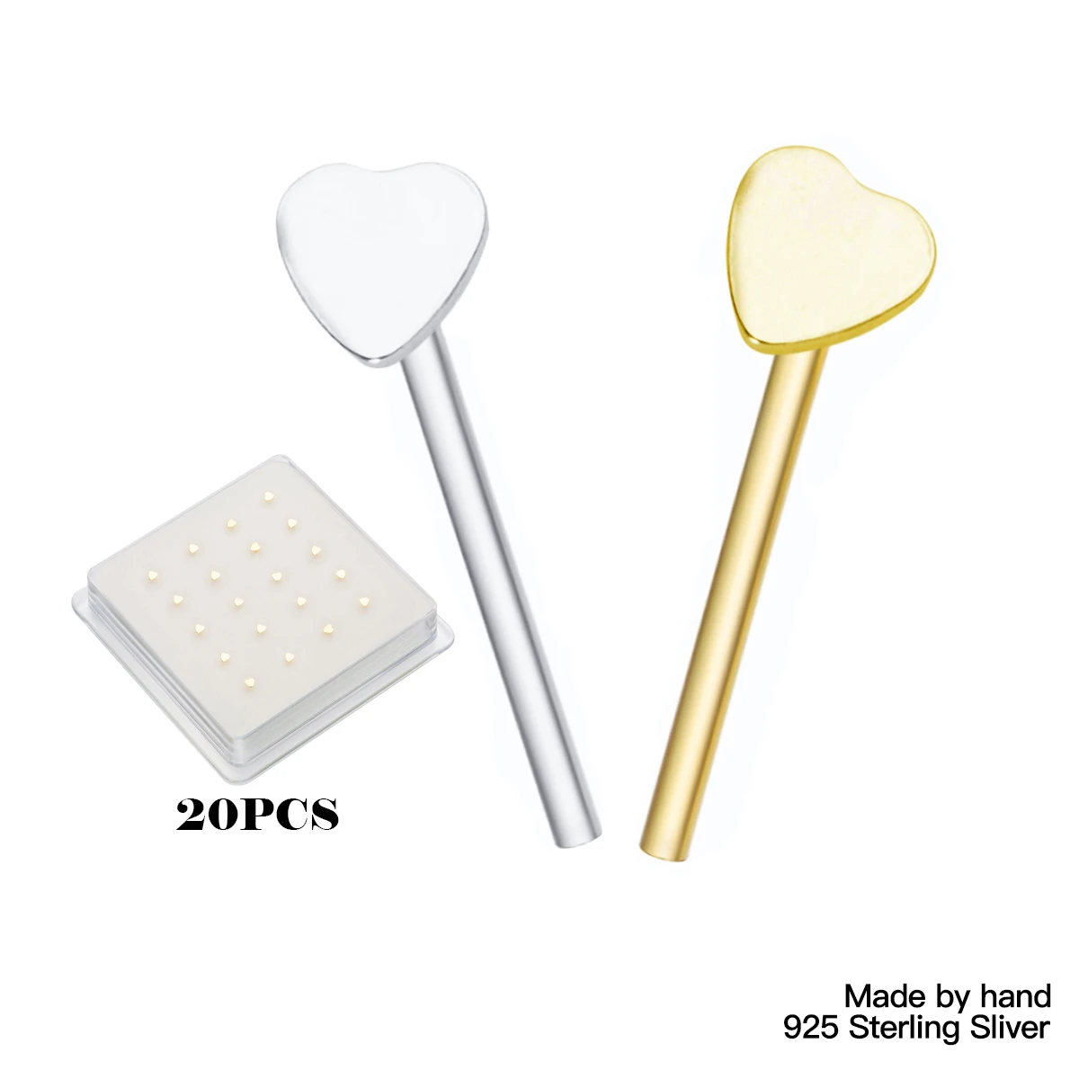 20/36pcs Sterling Silver 925 Perforation Nose Stud Vintage Small Peach Heart Women Nasal Nail Simple Nose Piercing Jewelry