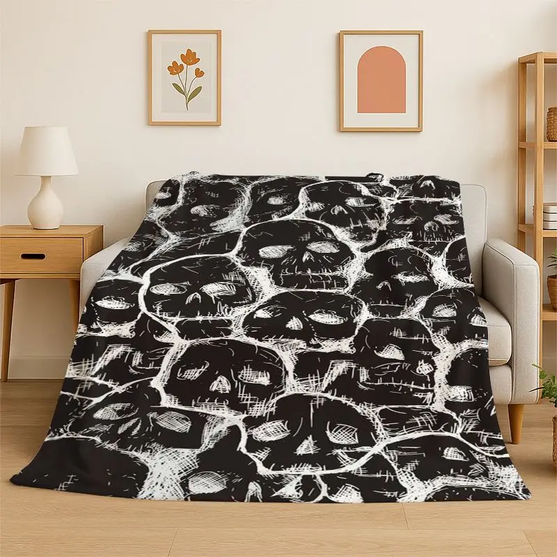 Horror Skeleton Skull Gothic Flannel Blanket Soft Throw Blanket for Bedroom Living Room Bed Travel Camping Picnic Nap Cover Gift