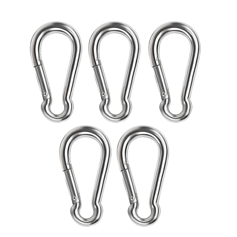 5Pcs Heavy-Duty Carabiner Set 304 Stainless Steel M7-M12 Quick Link Snap Hooks with Key-Lock Buckles for Outdoor Mountaineering