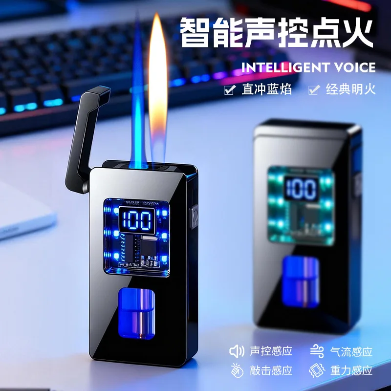 New Gas Electric Direct Flame Voice Controlled Lighter with High Aesthetic Value and Intelligent Digital Display