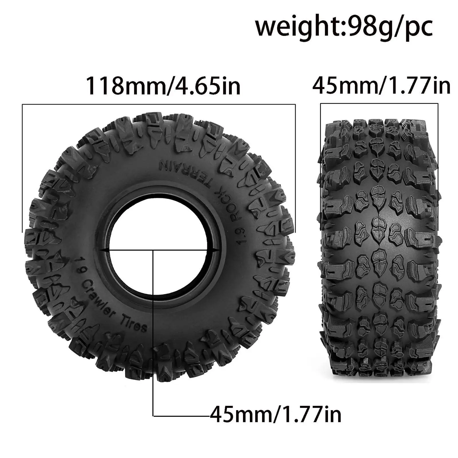 

4x RC Car Tires Sturdy Modification Assembly Replacement Part RC Crawler Car Tires for Axial SCX10 1/10 RC Trucks Accessories