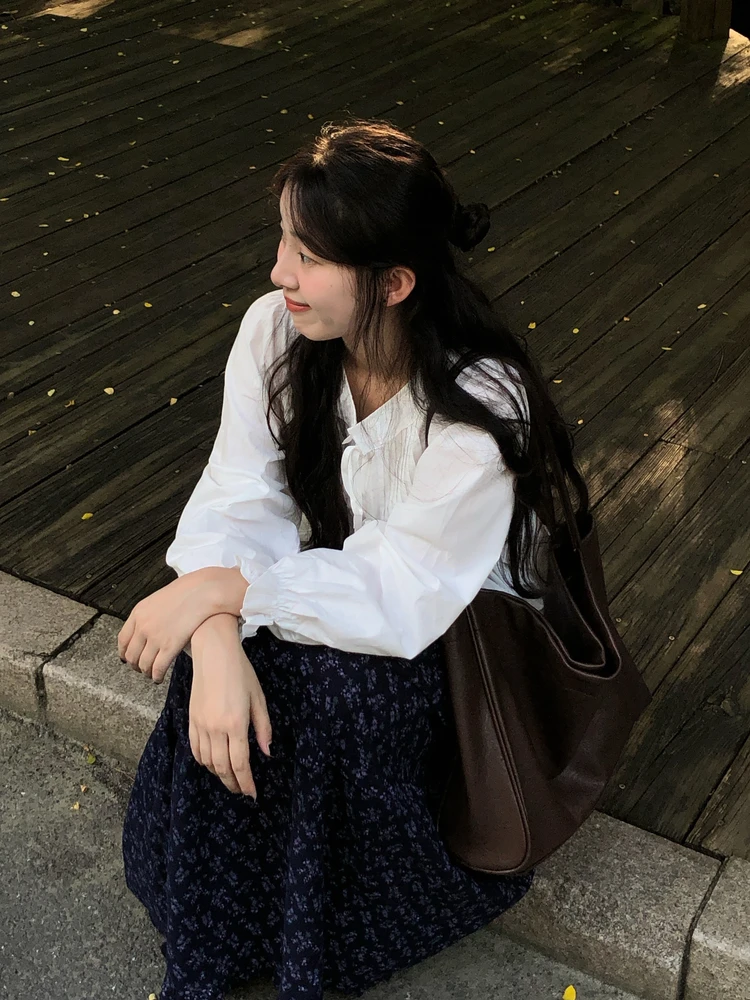 

Свободный длинный све женский корейский повседневный хлопковый топ на пуговицах, весенне-осенний универсальный удобный дышащий топ