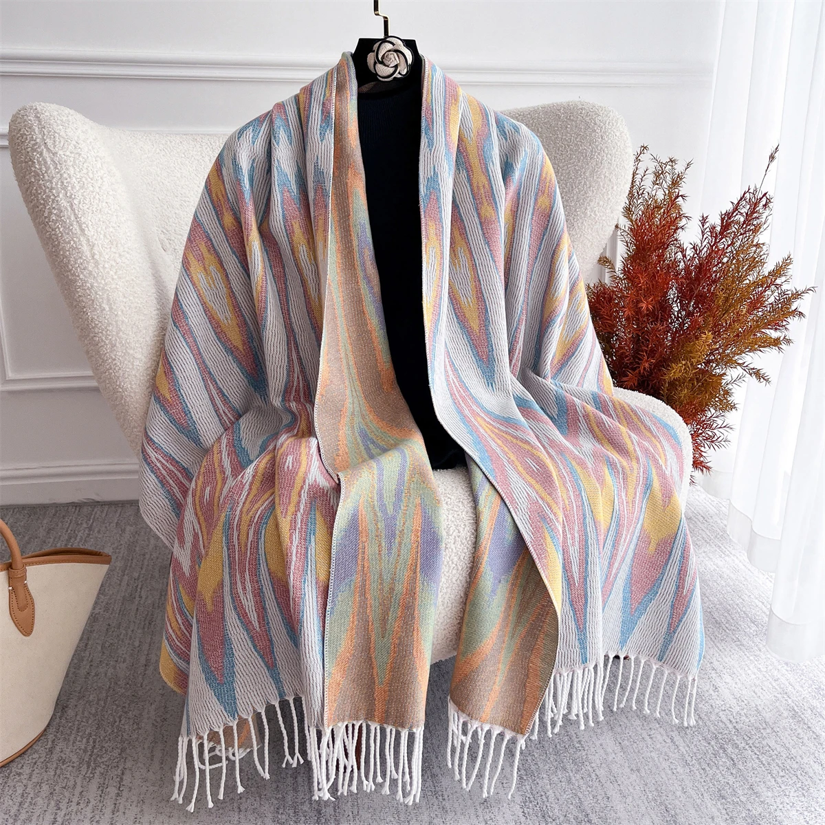 

Women Winter Scarf Cashmere Pashmina Shawls and Wraps Bufandas Floral Print Warm Thick Scarves Blanket for Lady 2025 Newpe