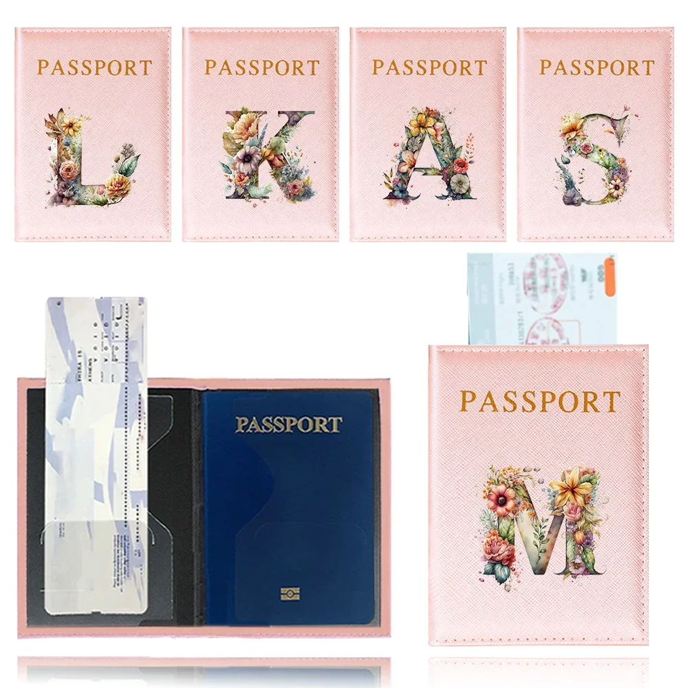 Passport Cover Pink Color Passport Holder Travel Waterproof Passport Protective Cover Floral Letter Series Travel Accessories