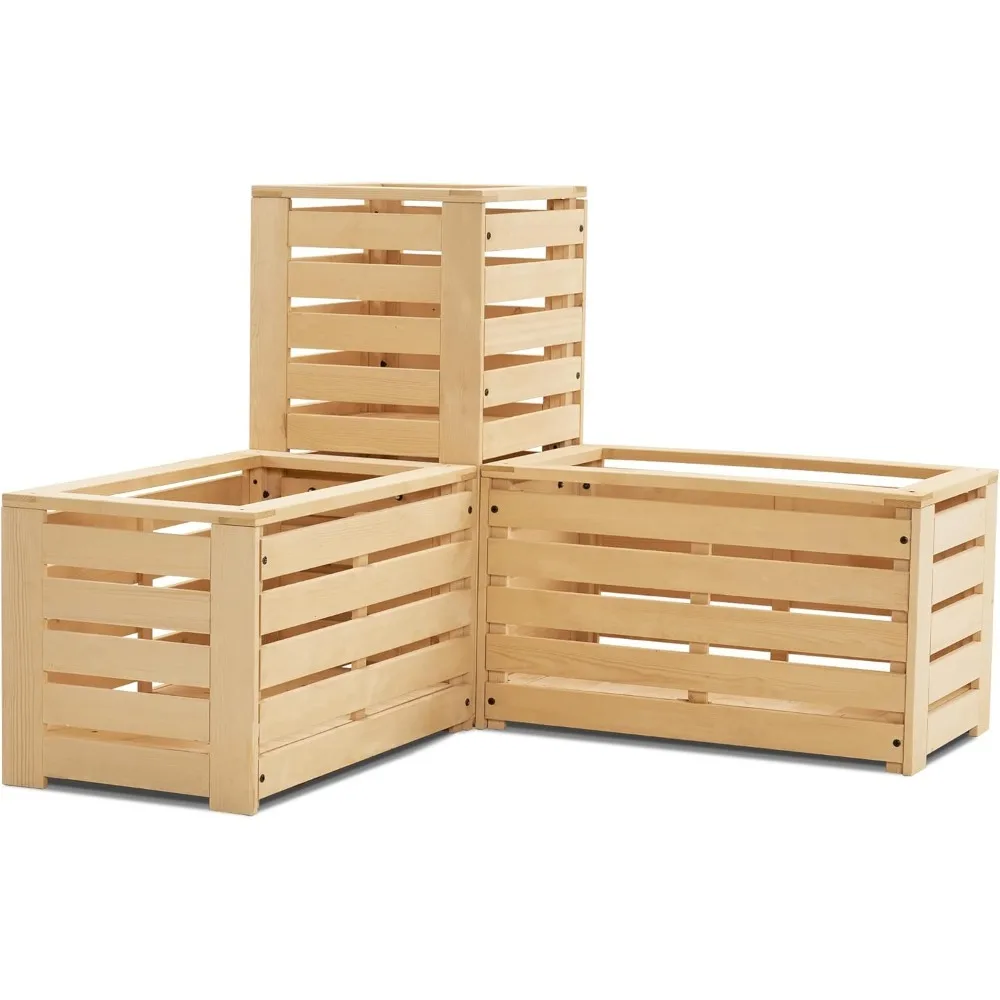 Soporte para plantas. Cama de jardín elevada de esquina de 2 niveles, macetero de madera para exteriores, cama de jardín elevada con revestimientos para verduras, hierbas