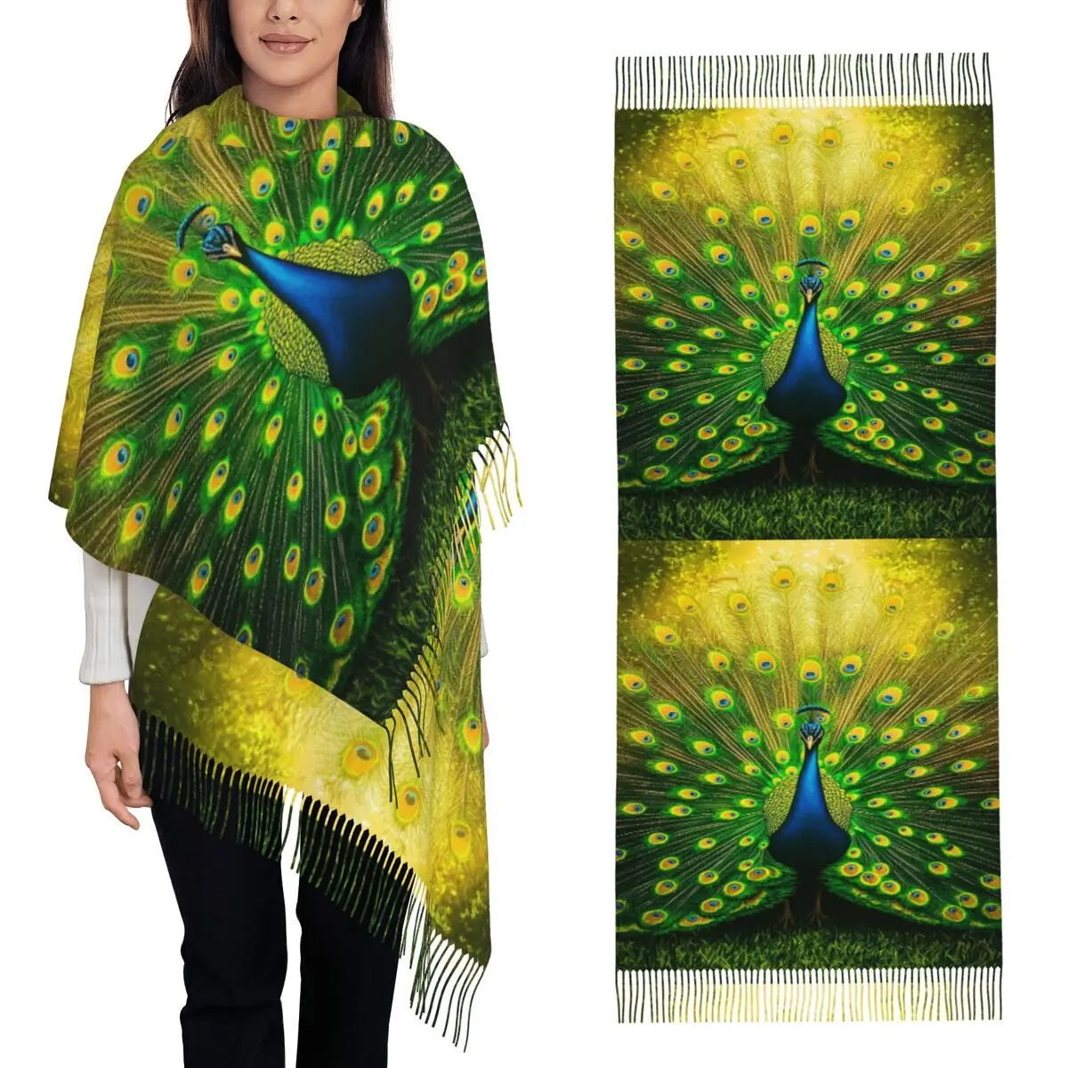 Peacock Cute And Beautiful Feather Animal Scarf Tassel Scarves Women Soft Warm Shawls and Wraps Long Fall Winter Shawl Wrap