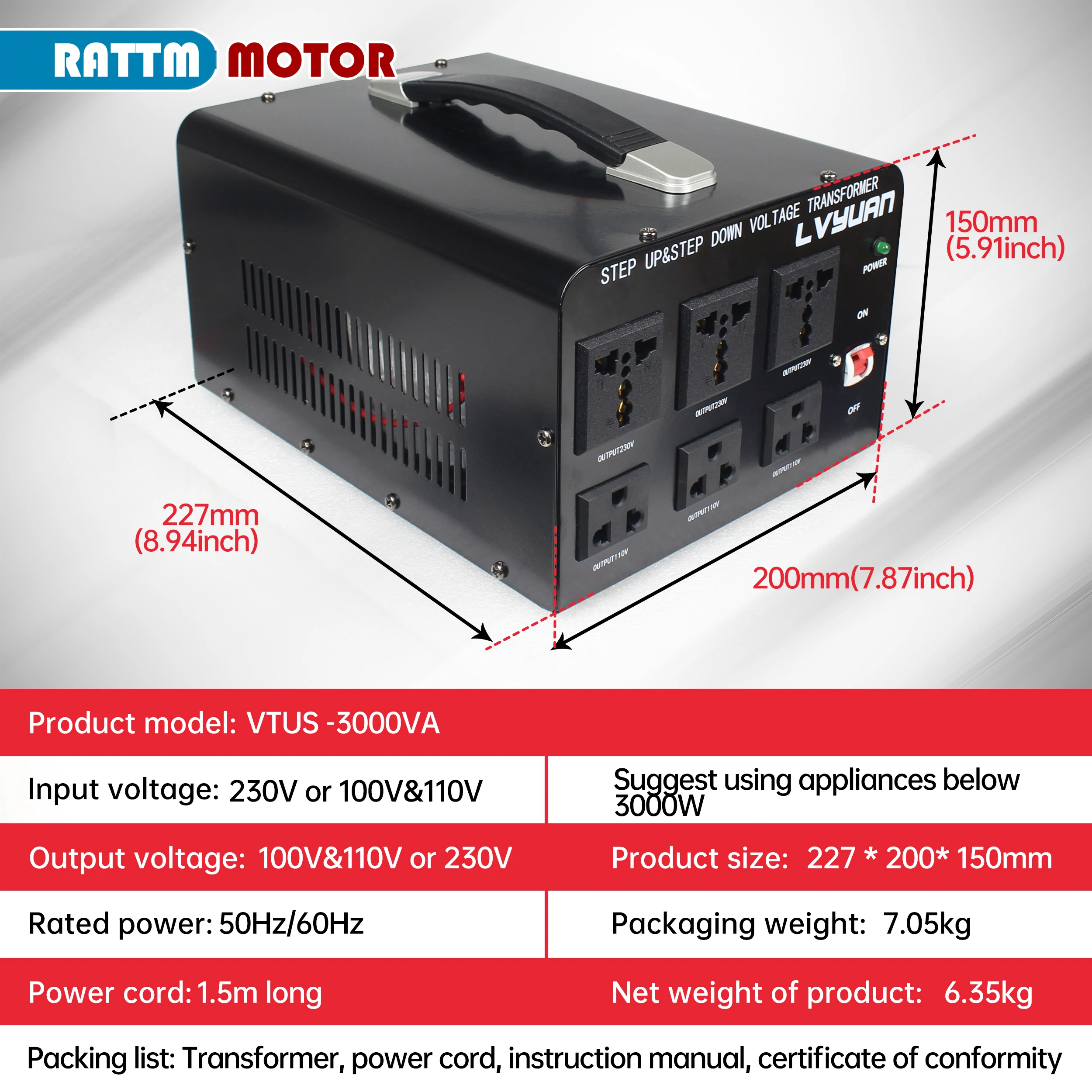 3000W Bidirectional Power Supply Voltage Transformer Changer 110V To 220V Or 220V to 110V With Circuit Breaker Protection