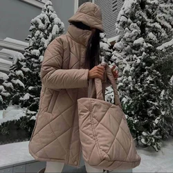 Ardm-abrigo informal de cuello alto con patrΓ³n de rombos para mujer, Chaqueta de algodΓ³n de manga larga, Parkas rectas, prendas de vestir de invierno, 2022