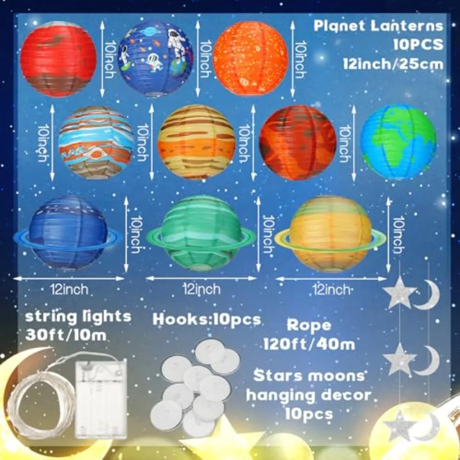 32 Pcs Space Classroom Decorations for Back to School Galaxy Ceiling Decor Solar System Paper Lanterns Star Moon Hanging Orname