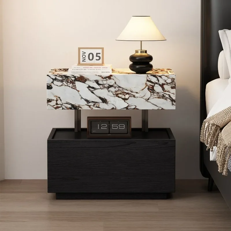 Italian minimalist bedside table light luxury marble floating bedside table Bulgari black and white bedroom storage bedside cabi