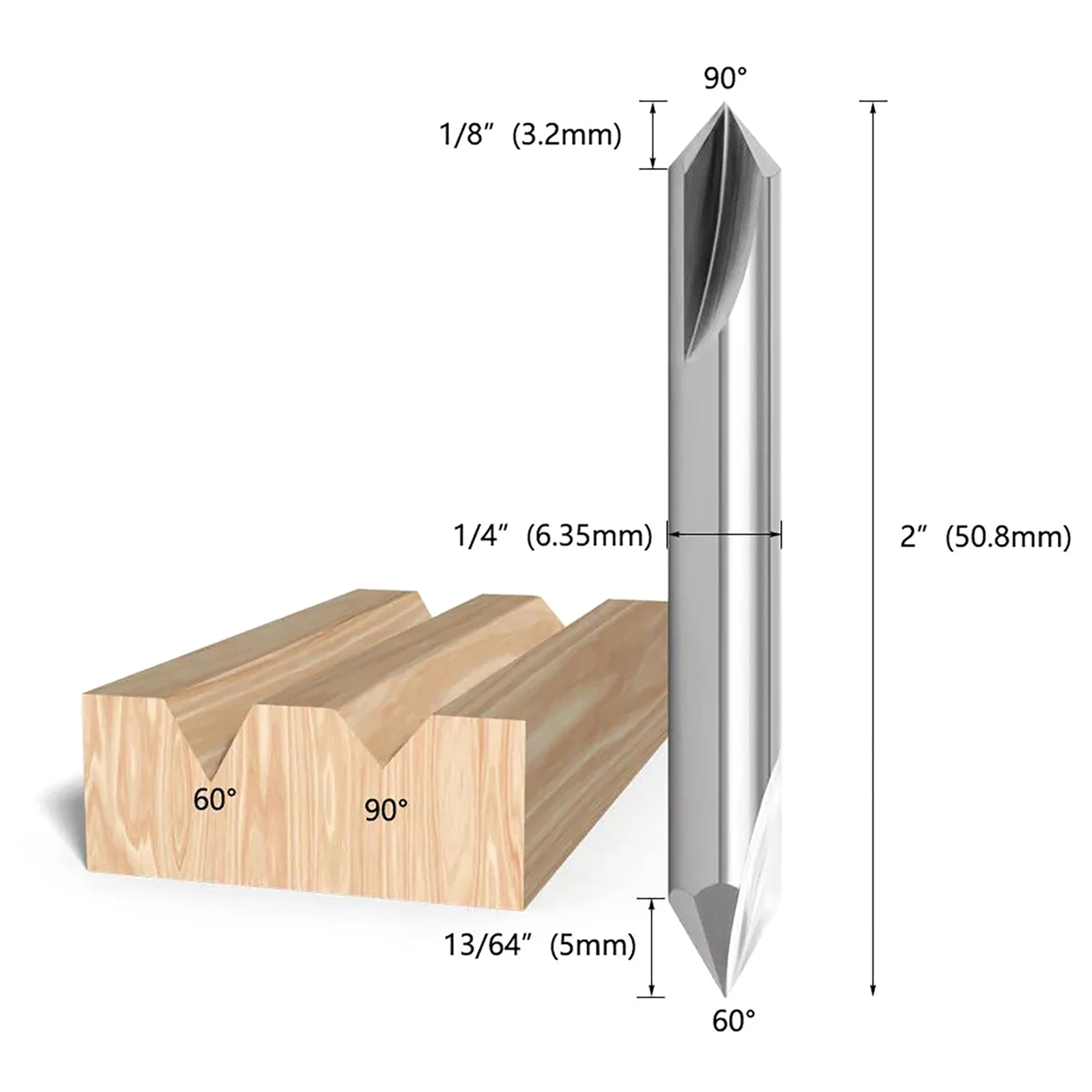 6.35mm Shank Carbide V Groove Router Bit Dual Head Pointer Drill 60° & 90 Degree Woodworking Slotting Tool V-type Milling Cutter